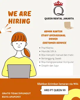 Lowongan kerja driver supir admin marketing HRD operasional jujur