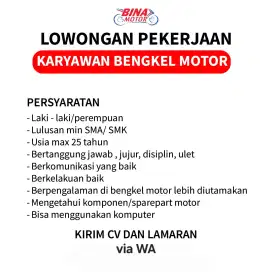 Loker Karyawan Toko Bengkel