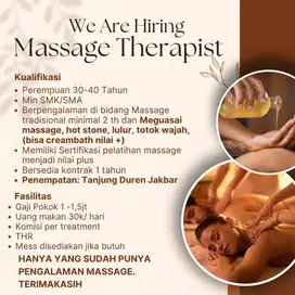 Dibutuhkan Therapist Massage Tanjung Duren