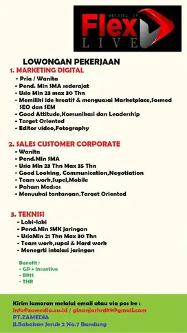 Customer service,marketing digital,sales corporate dan teknisi