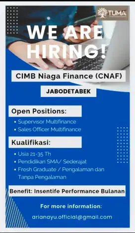 Dicari Supervisor & Sales untuk CIMB Niaga Finance