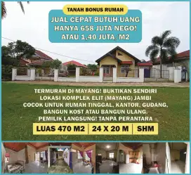 Butuh Uang! Tanah 470 M2 Di Mayang Bonus Rumah & Paviliun Lokasi Elit