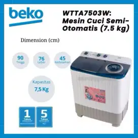 (JUAL RUGI)Beko Mesin Cuci Twin Tub WTTA7503W 7.5kg 71L GARANSI RESMI