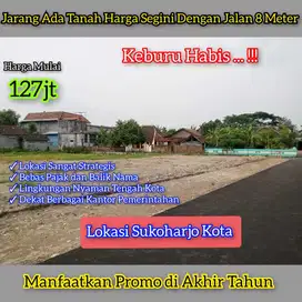 TANAH MURAH SUKOHARJO KOTA INI,BUAT INVESTASI JOSSS. JALAN 8 METER LHO