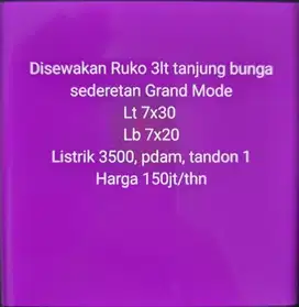 Disewakan Ruko 3 lantai  di Tanjung Bunga Makassar