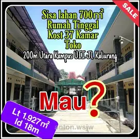 Rumah Kost Jogja 37 Kamar, Ruko Kampus UII Lt 1927 m2 Lb 1069 m2  SHM