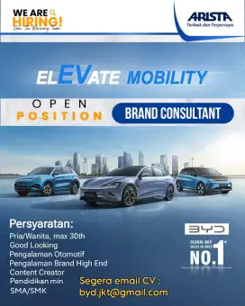 Dibutuhkan Brand Consultant Arista BYD Kalimalang