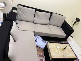 Sofa beludru hitam abu abu