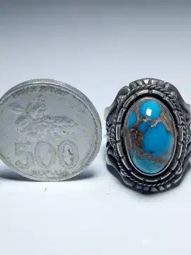Batu Pirus Biru Motif Tahiyat Ring Perak Pesanan