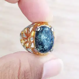 Cincin Titanium Batu Natural Azurite Stone