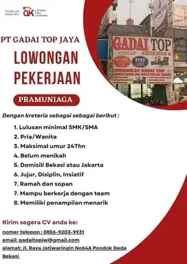 PEGADAIAN GADAI TOP : LOWONGAN KERJA