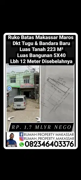 Ruko Batas Makassar Maros  Dkt Tugu  Bandara Baru LT223 5X40