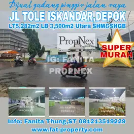 Dijualgudang di pinggir jl raya Tole Iskandar,Depok LT5282m2 LB 3500m2