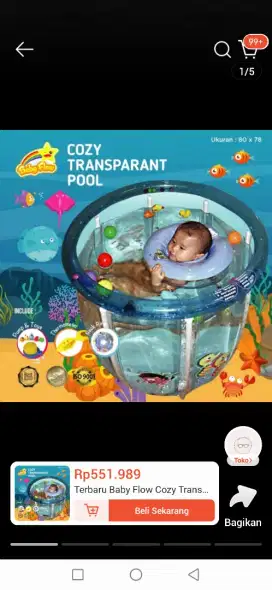 Cozy Transparant Baby Flow Swimming Pool Kolam Spa Bayi 80 x 78 cm