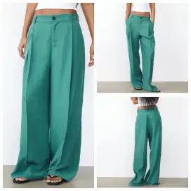 ZARA WOMAN CELAN HIGH WAIST PLEATED TROUSERS HIJAU BARU ASLI ORIGINAL