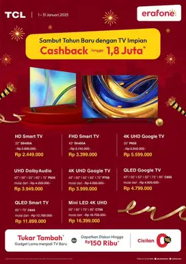 Promo Televisi TCL di Erafone Bergaransi Bisa Tukar Tambah & Cicilan