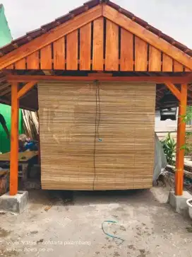 Tirai bambu krey gulung autdoor ukuran 2x2 lengkap tali+reng set smua