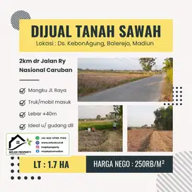 TANAH LUAS Ideal untuk Perumahan di Kebonagung Balerejo Madiun