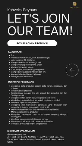 Admin Produksi Konveksi Semi Butik