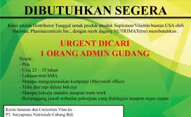 URGENT DICARI 1 ORANG ADMIN GUDANG