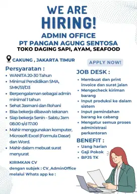 DIBUTUHKAN SEGERA ADMIN OFFICE & ADMIN E-COMMERCE