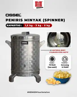 Mesin Peniris Minyak Listrik Spinner Stainless Steel 3 Kg OSSEL