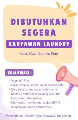 Dibutuhkan Karyawan Laundry