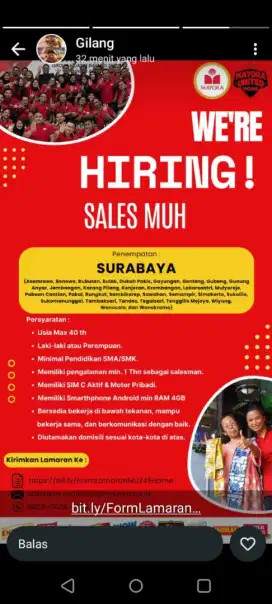 Lowongan SALES MAYORA