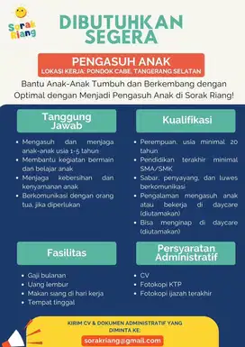 Lowongan Kerja Pengasuh Anak di Daycare