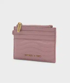 C&K Aubrielle Stitch-Trim Zip Card Holder Mauve Preloved Original 100%