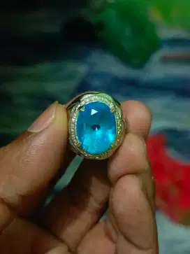 Cincin batu permata blue topaz