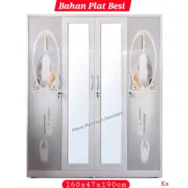 Lemari Besi Lemari Pakaian Plat besi 4pintu 160cm Lemari Anti Rayap