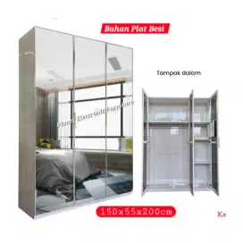 Lemari pakaian plat besi 150cm pintu full cermin lemari baju