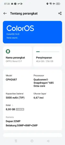 Dijual Oppo Reno 12 F