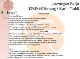 DRIVER Barang / Kurir Mobil barang Beku