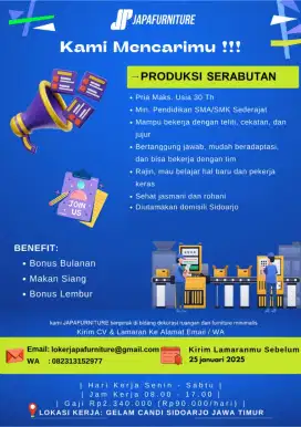 DIBUTUHKAN TIM PRODUKSI SERABUTAN