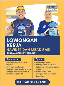 Loker hawker sari roti/pedagang keliling