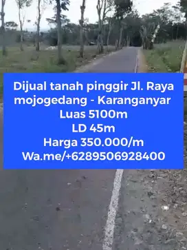 Dijual tanah jalan raya mojogedang - Karanganyar