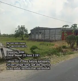 Jual cepat,  B.U  Lahan nol jl raya balong panggang