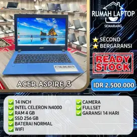 Laptop acer aspire 3. celeron N4000. ram 4gb. ssd 256gb. Fullset.