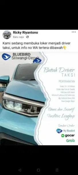 Lowongan untuk driver-pengemudi-supir-sopir