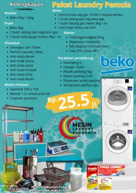 Paket usaha laundry kiloan Konvensional 1 set mesin Beko