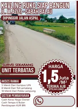 kavling ruko pinggir jalan raya Sabah Balau Lampung Selatan