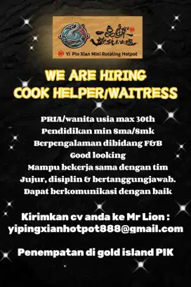 DIBUTUHKAN WAITRESS DAN COOK HELPER