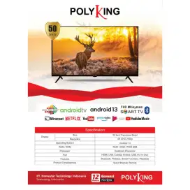 POLYKING SMART TV 4K HIGH RESOLUTION 50 INCH | ANDROID 13 | FRAMELESS