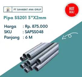 Pipa Stainless SS201 3X2mm 6M