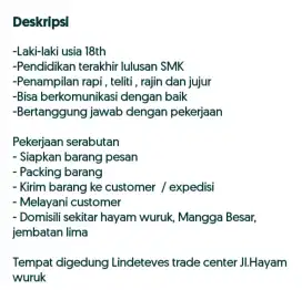 Dibutuhkan karyawan toko alat teknik