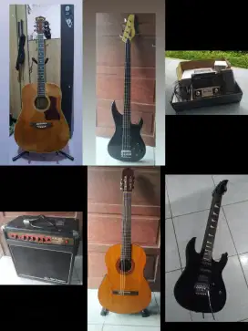 Borongan alat musik gitar,bass,efek dan ampli mantap