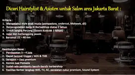 Dicari Barberman, hairstylist & Nail Artist  area Jakarta Barat :