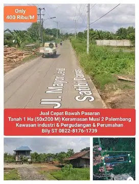 Tanah ± 1 Ha Keramasan Murah Gudang pool pabrik Palembang